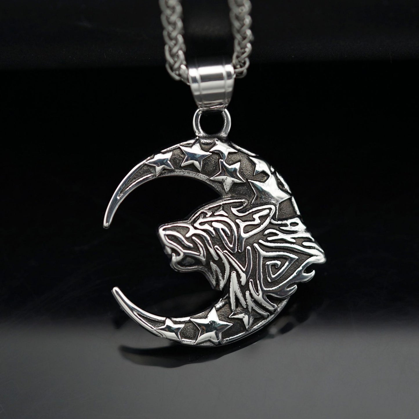 Steel Necklace Vintage Nordic Wolf Pendant By Planderful Jewelry For Everyday Wear Gift For Him