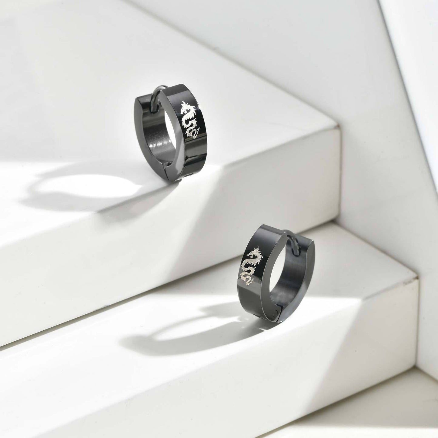 Planderful Men's Laser Dragon Pattern Earrings Stud