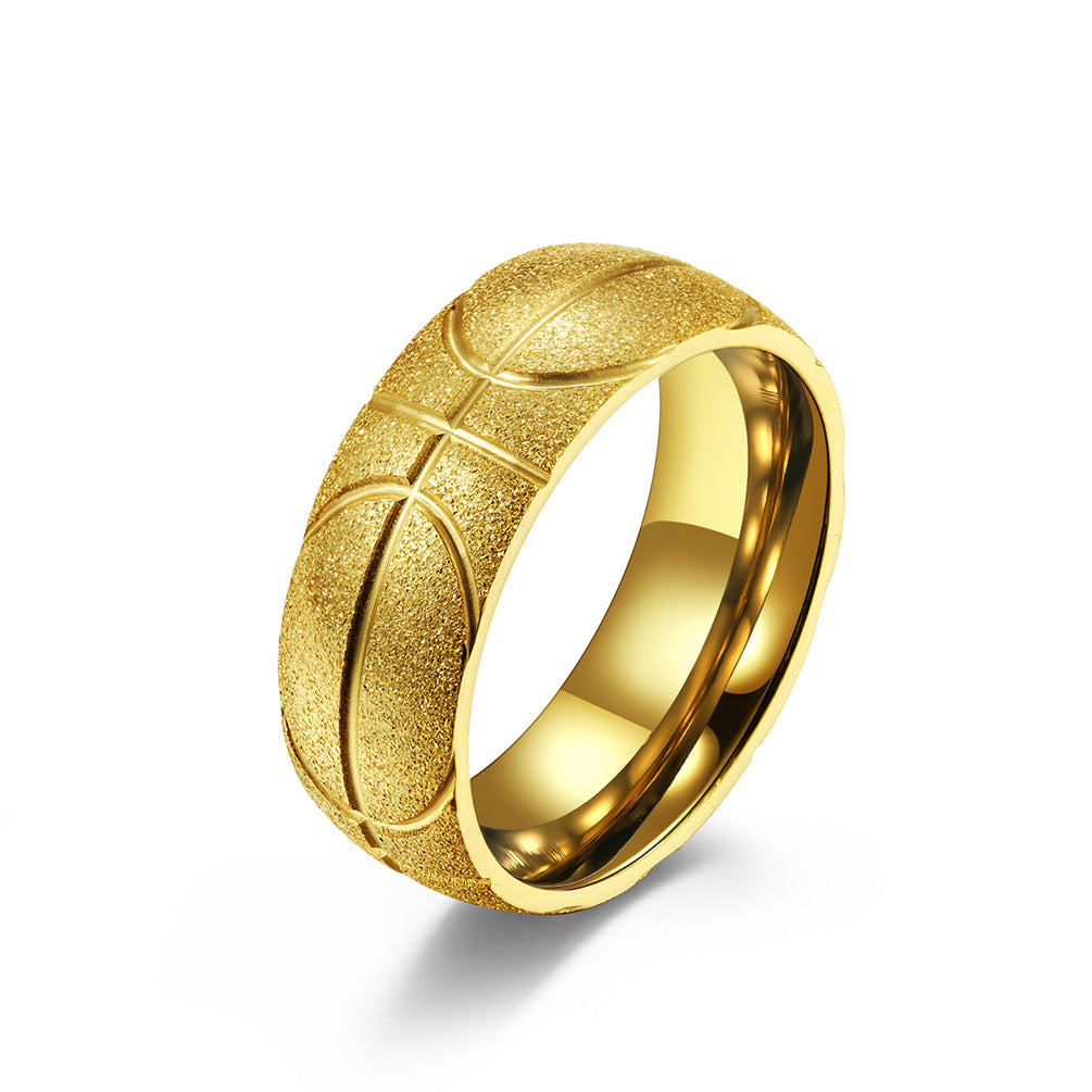 Stainless Steel Sand-Plated 18K Gold Basketball Ring for Men