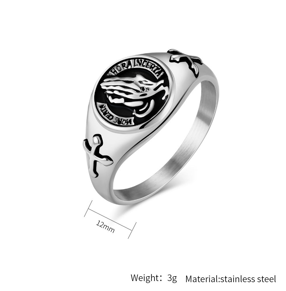 Planderful Hip Hop Prayer Hand Cross Ring Durable Titanium Steel For Men Women Vintage Style