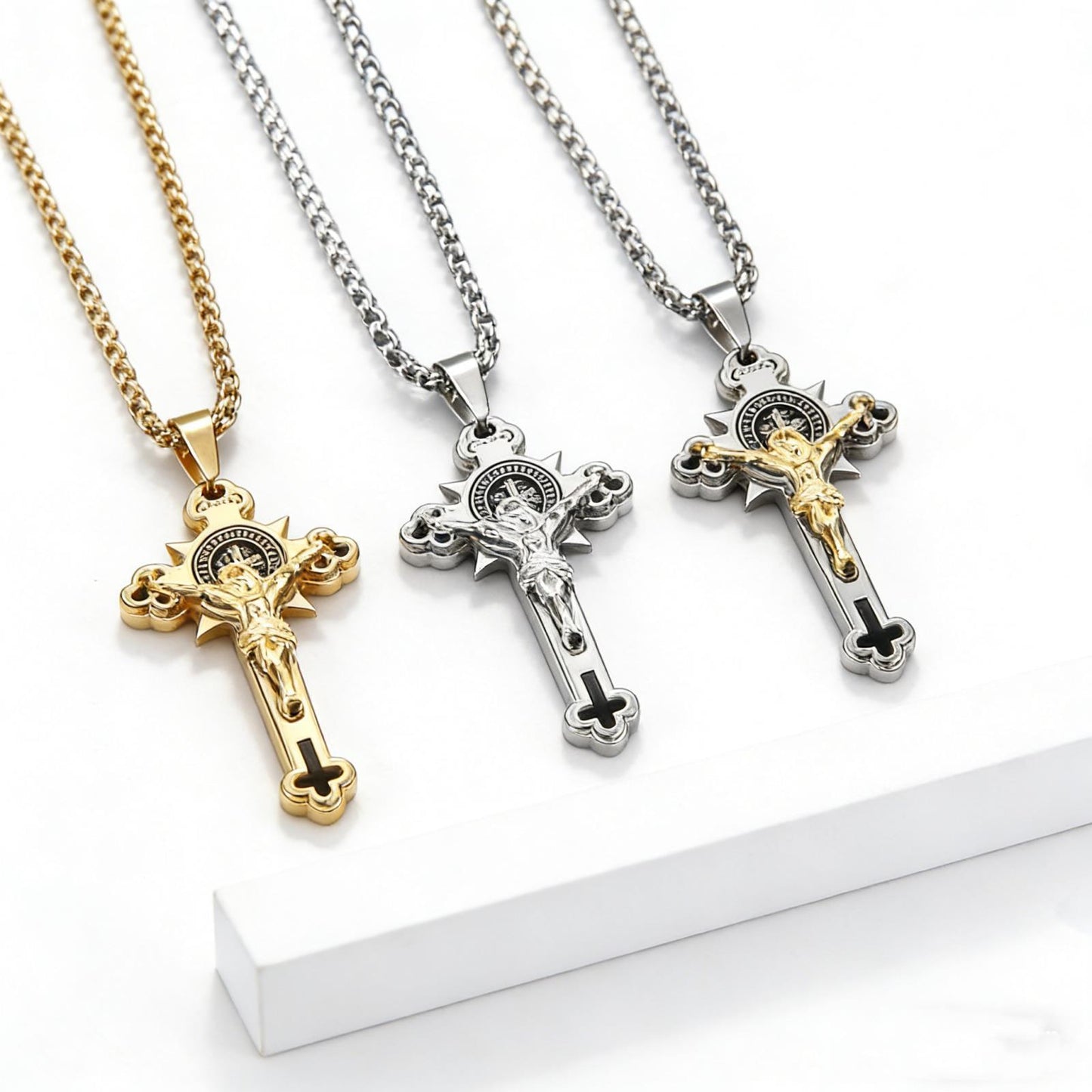 Steel Necklace - Elegant Cross Pendant For Men