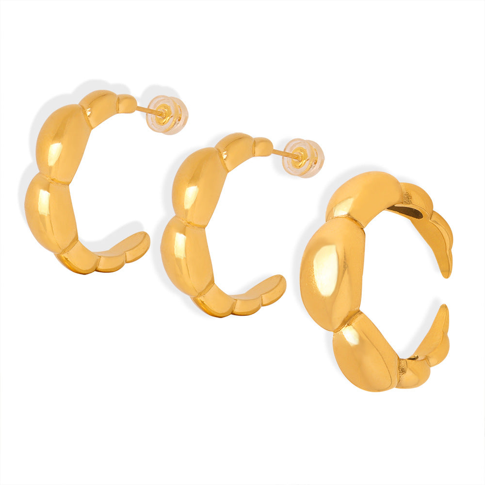 European Cold Style Titanium Steel Rings and Earrings Set for Women, Non-Fading Jewelry