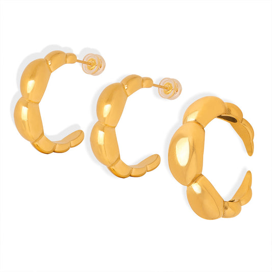 European Cold Style Titanium Steel Rings and Earrings Set for Women, Non-Fading Jewelry