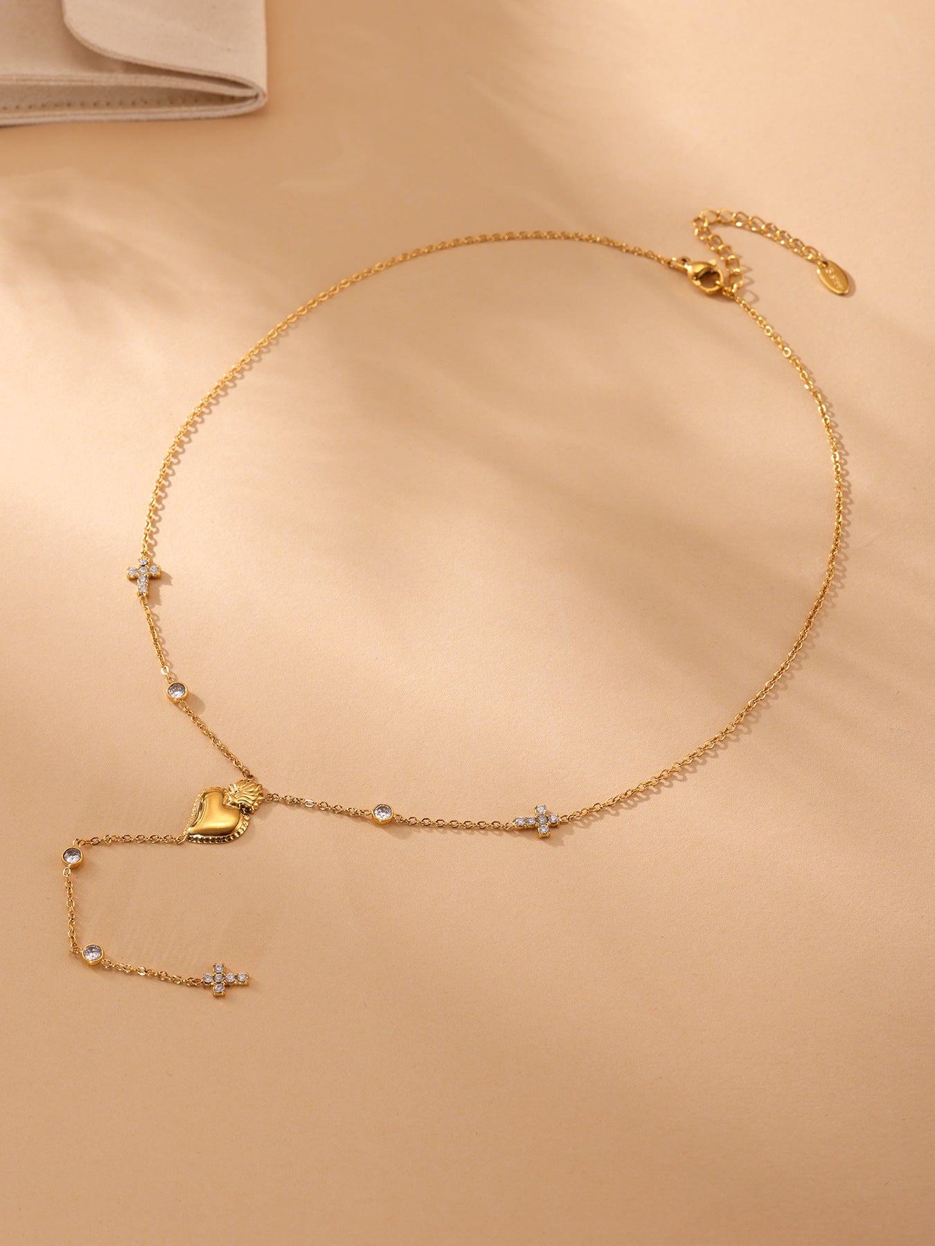 Planderful Zircon Cross Necklace Multi Layer Fringed Women