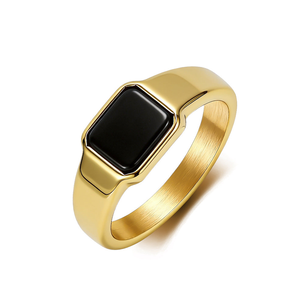Black Gemstone Geometric Stainless Steel Ring