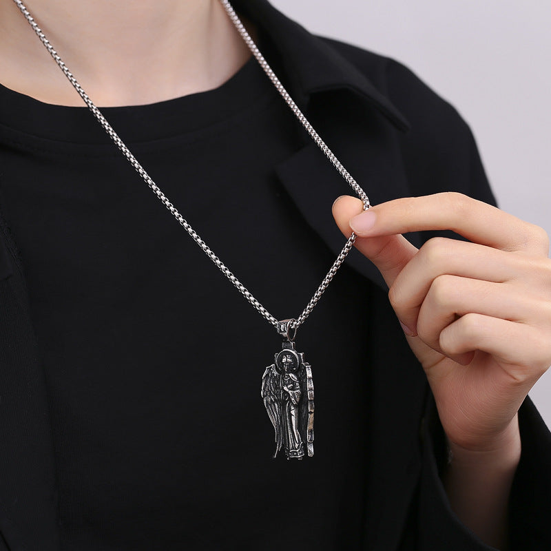 Steel Necklace – Vintage Angel Wing Pendant For Everyday Wear, Gift Idea By Planderful
