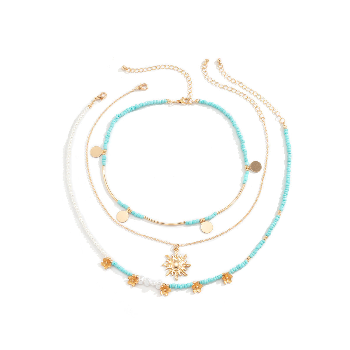 Planderful Vienna Verve Layered Imitation Pearl Necklace With Sequined Bead Flower Pendant For Fashion Forward Women