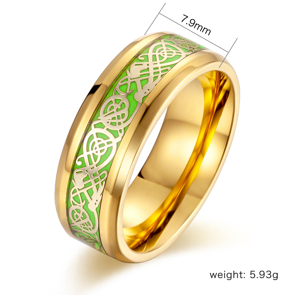 Planderful Luminous Green Titanium Steel Ring For Men Everyday Genie Hip Hop Jewelry