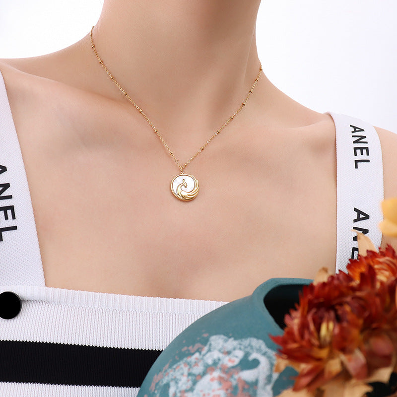 Phoenix Relief Seashell Choker Necklace with 18k Gold Pendant