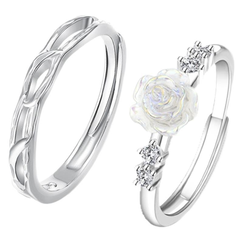 Couple Ring S925 Sterling Silver Camellia Design Gift