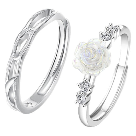 Couple Ring S925 Sterling Silver Camellia Design Gift