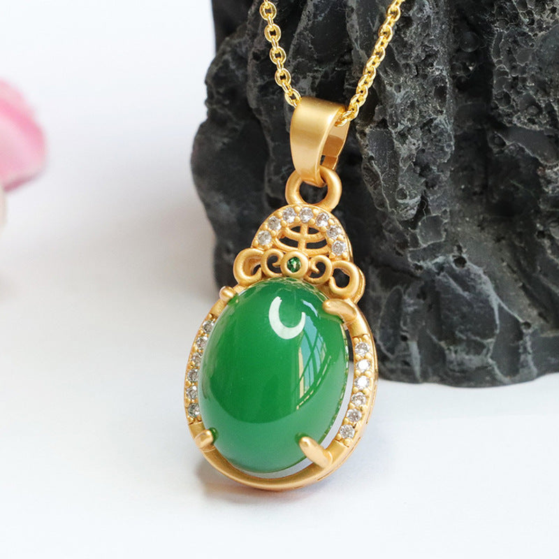Exquisite Oval Emperor Green Chalcedony Zircon Droplet Necklace - Jewelry for Women