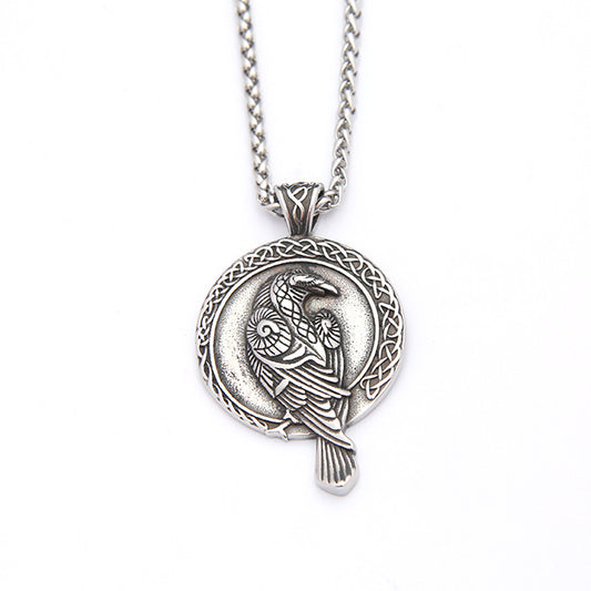 Celtic Crow Stainless Steel Men's Pendant Necklace