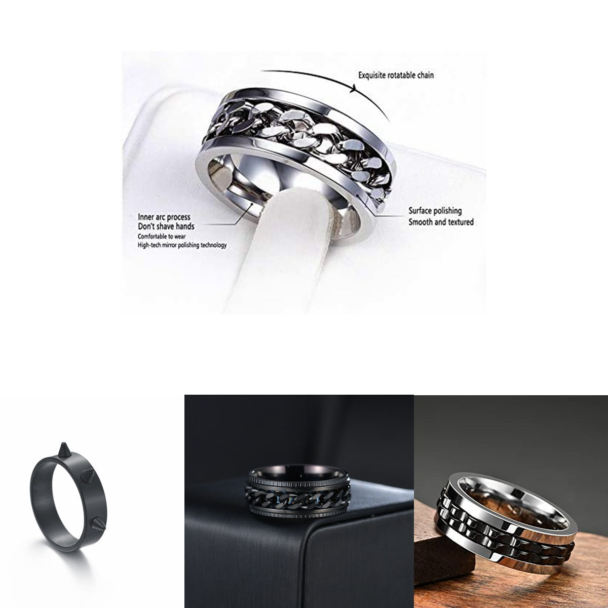 European American Punk Style Rotating Ring Set for Men
