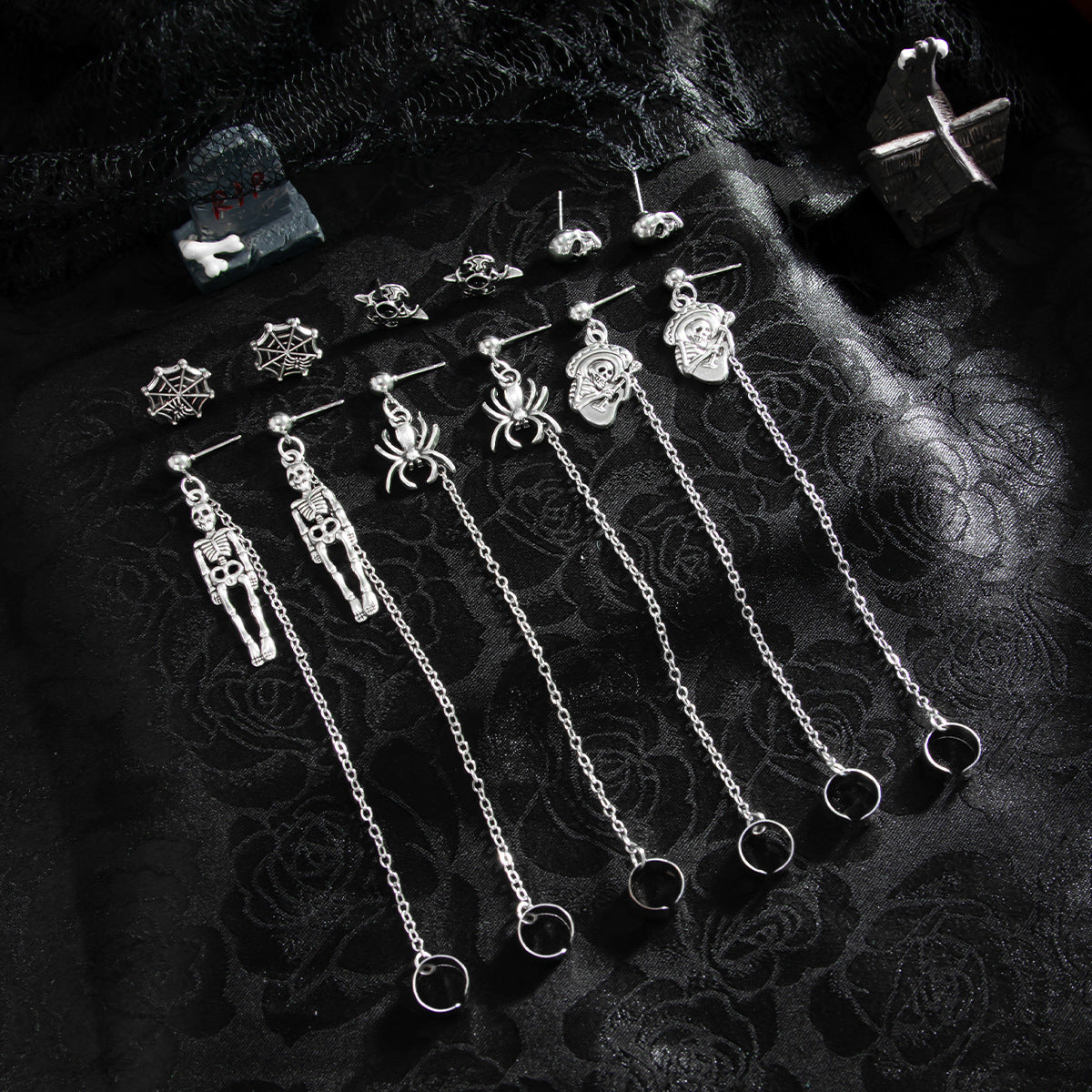 Planderful Gothic Halloween Earrings Set Spider Web Bat Blood Cross With Roses For Women Vienna Verve