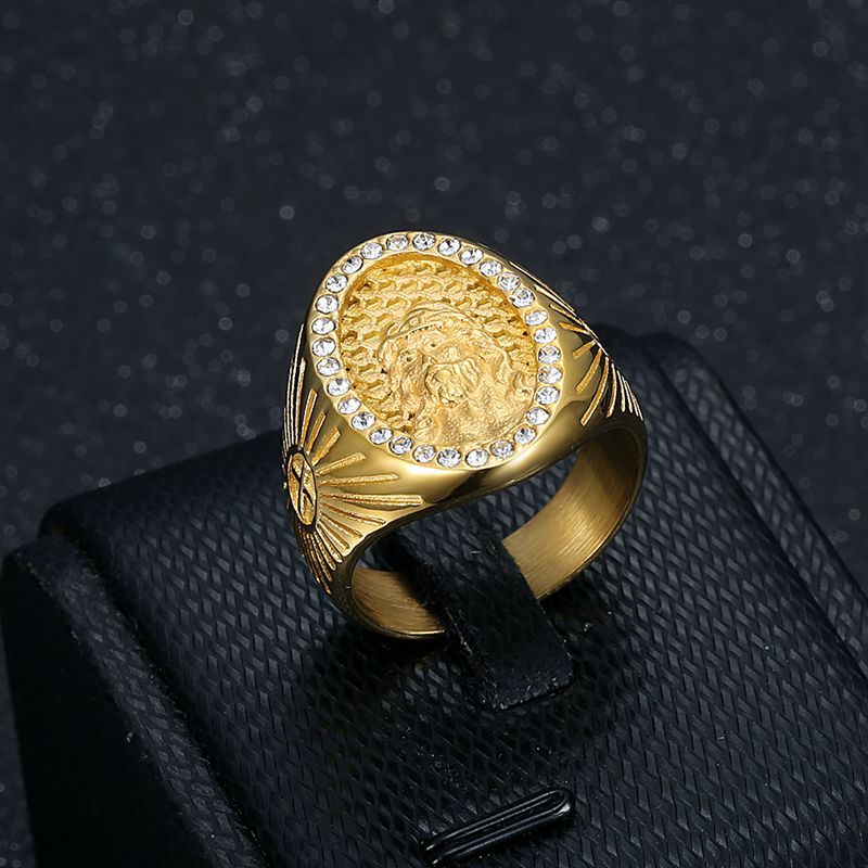Planderful Jesus Cross Ring Stainless Steel With Zircon For Hip Hop Fashion Enthusiasts