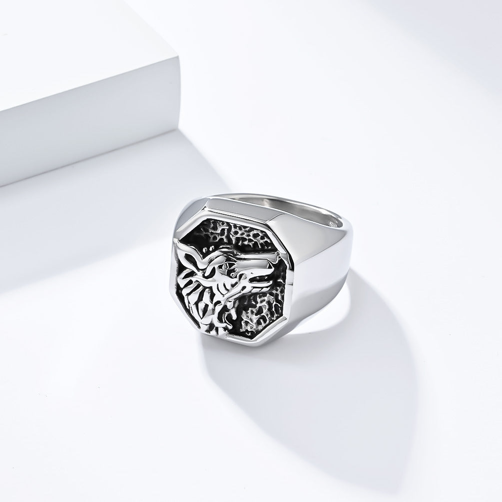 Planderful Titanium Wolf Head Ring For Men Bold Vintage Hip Hop Style Domineering Punk Accessory