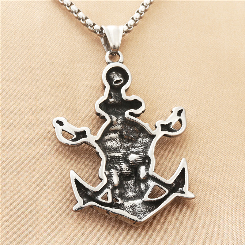 Titanium Steel Pirate Anchor Pendant Necklace for Men - Retro Punk Style in Stainless Steel