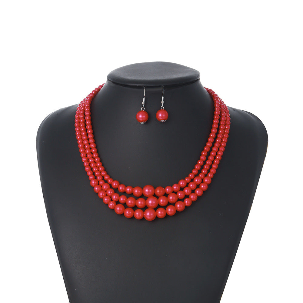 Multi-color Layered Beaded Cross-border Necklace, Exquisite Jewelry in Pearl Imitation