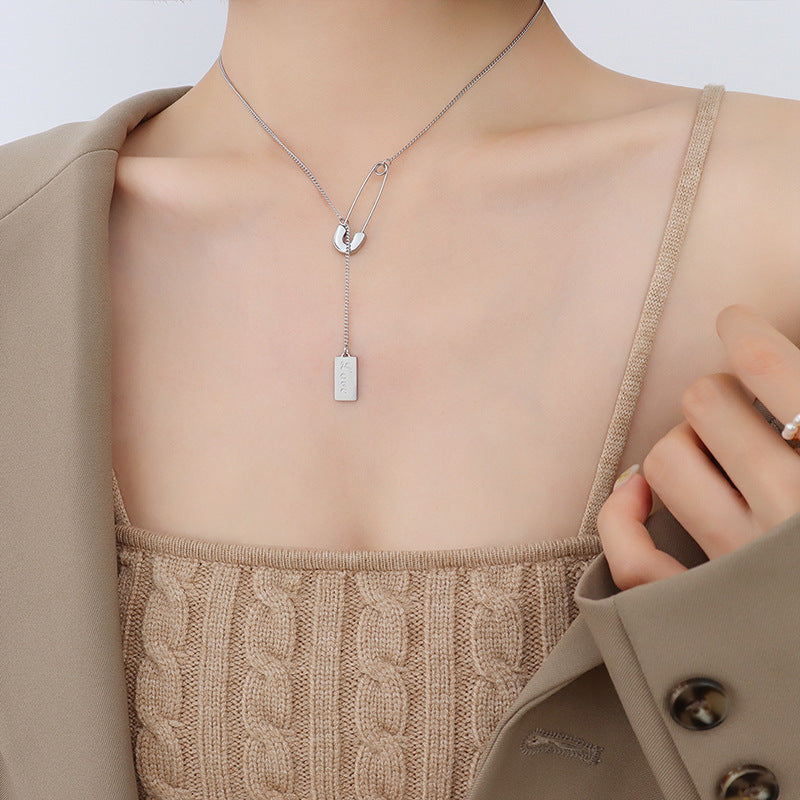 Luxurious Korean-inspired 18k Gold Plated Square Necklace with Pin Detail