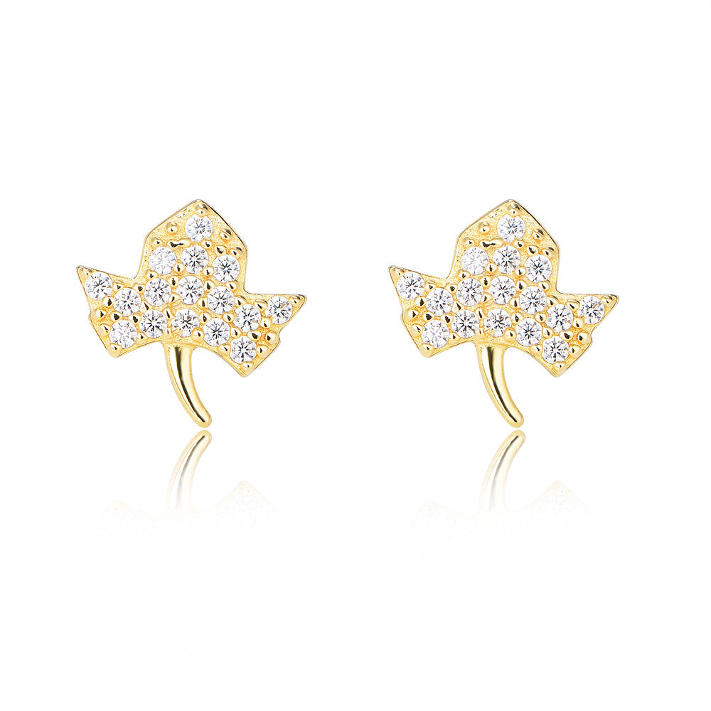 Zircon Leaf Stud Earrings Sterling Silver Earrings