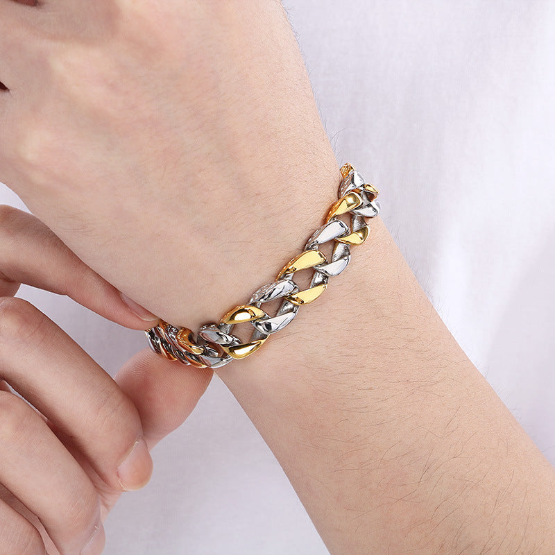 Planderful Mens Titanium Steel Cuban Chain Bracelet 11mm