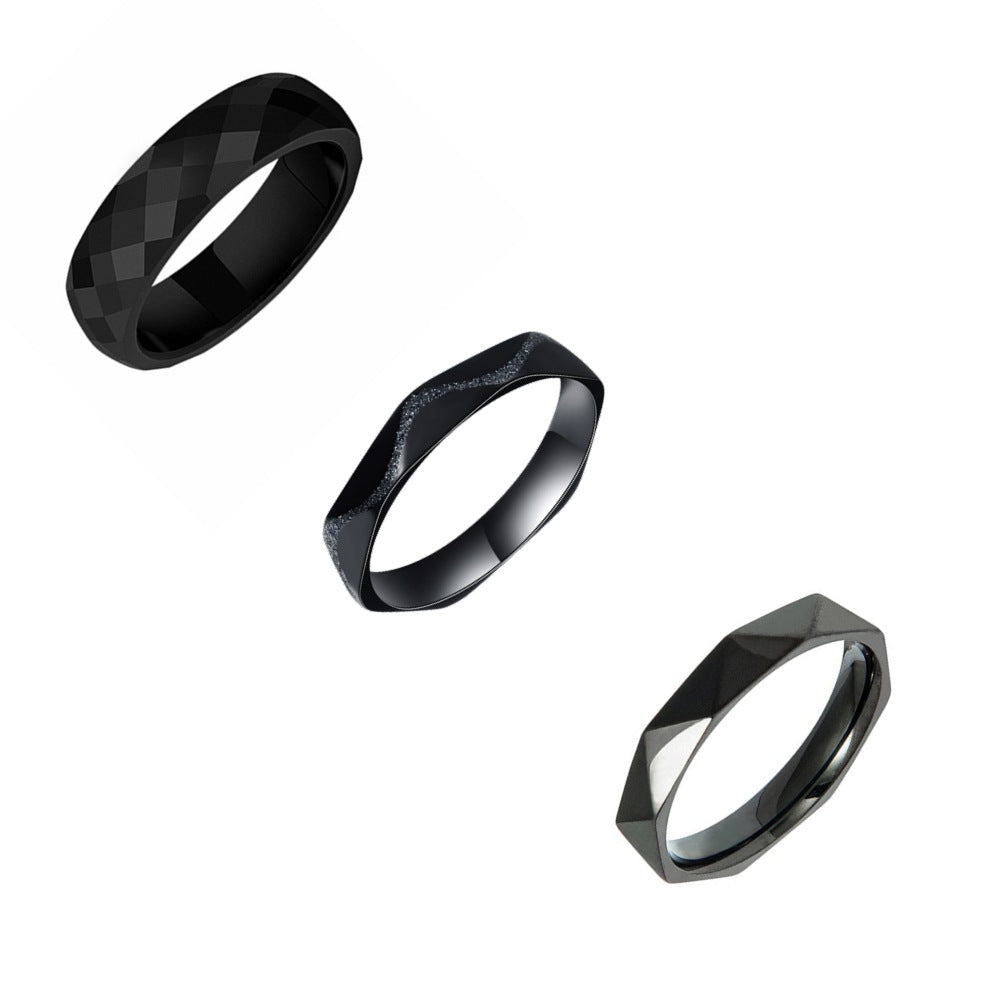 Planderful Womens Titanium Steel Rhombus Ring Three Pack