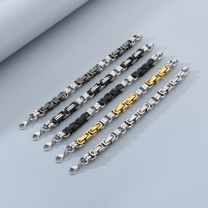 Hand-Spliced O-Chain Byzantine Festival Chain Two-Color Titanium Steel Men's Bracelet
