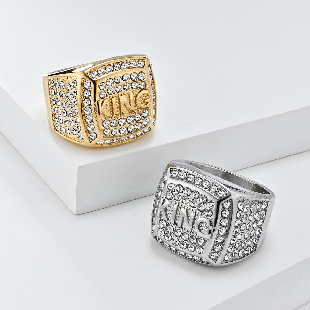 European and American Hip Hop King Ring in Titanium Steel