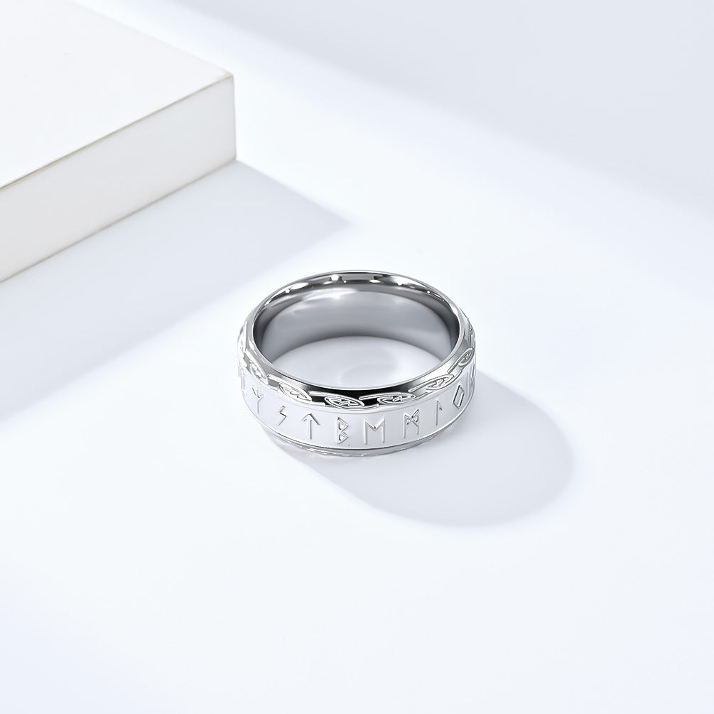 Planderful Viking Rune Luhn Ring Silver Titanium Steel For Men Personalized Hand Jewelry