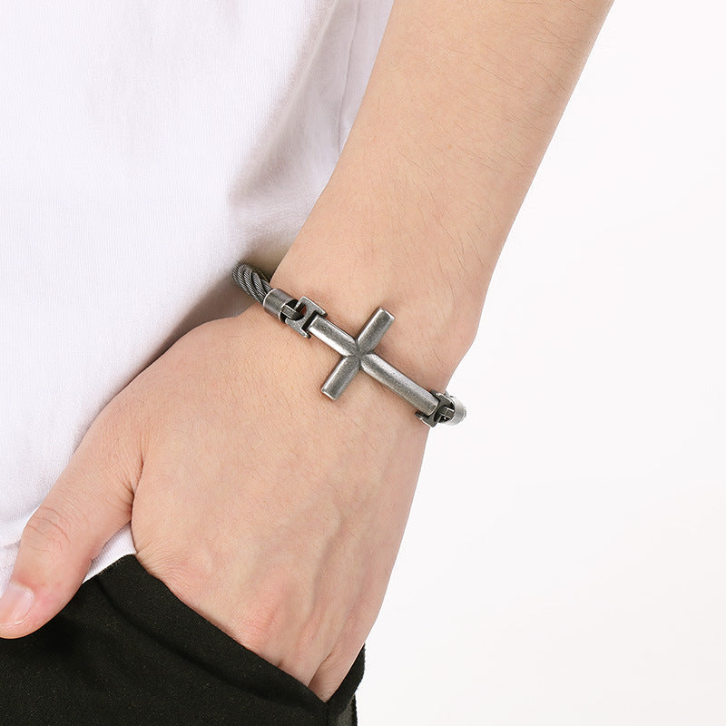 Braided Wire Steel Wire Bracelet – Cross Bent Titanium Steel Men's Bracelet