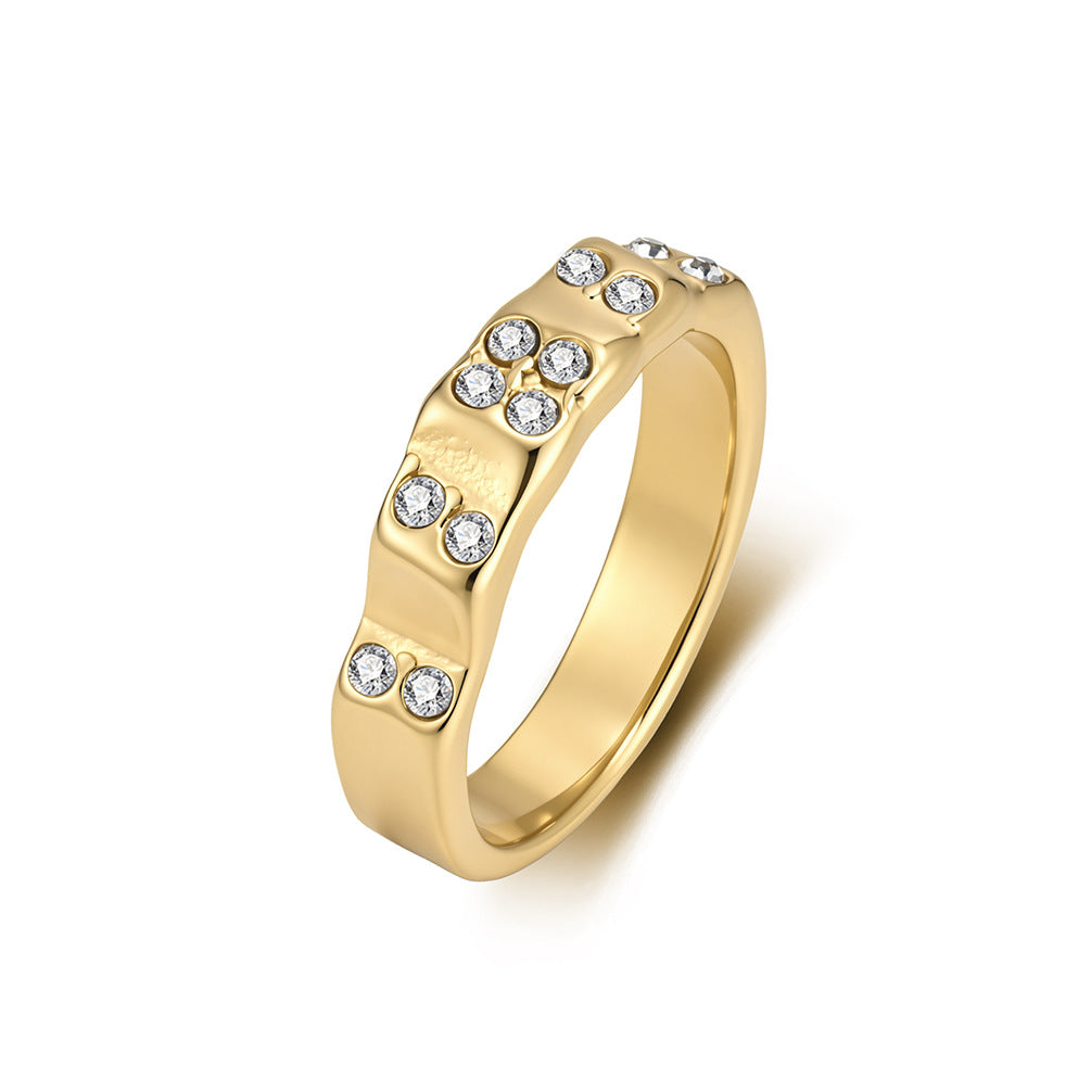French Geometric Design Stainless Steel Gold-Plated Ring Women's