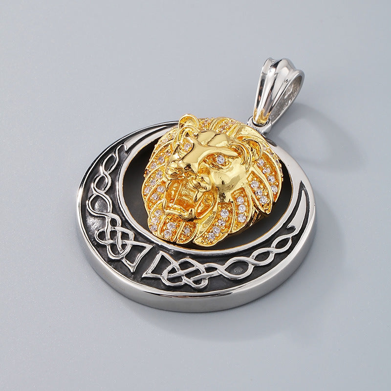 Lion Head Pendant Men Zircon Titanium Steel Planderful