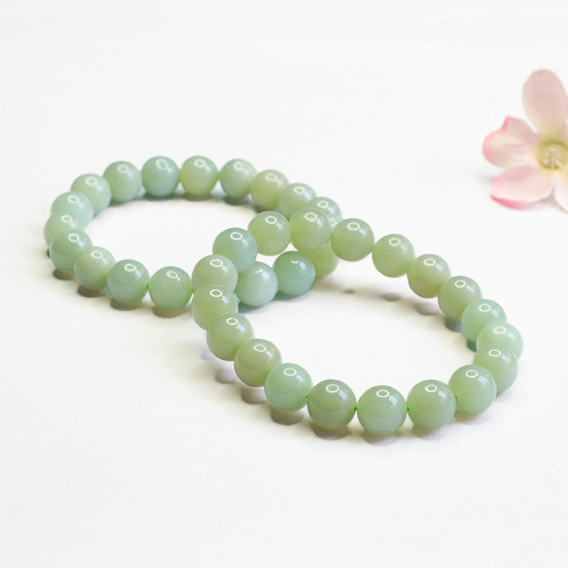 Hetian Jade Single-Wrap Round Bead Bracelet
