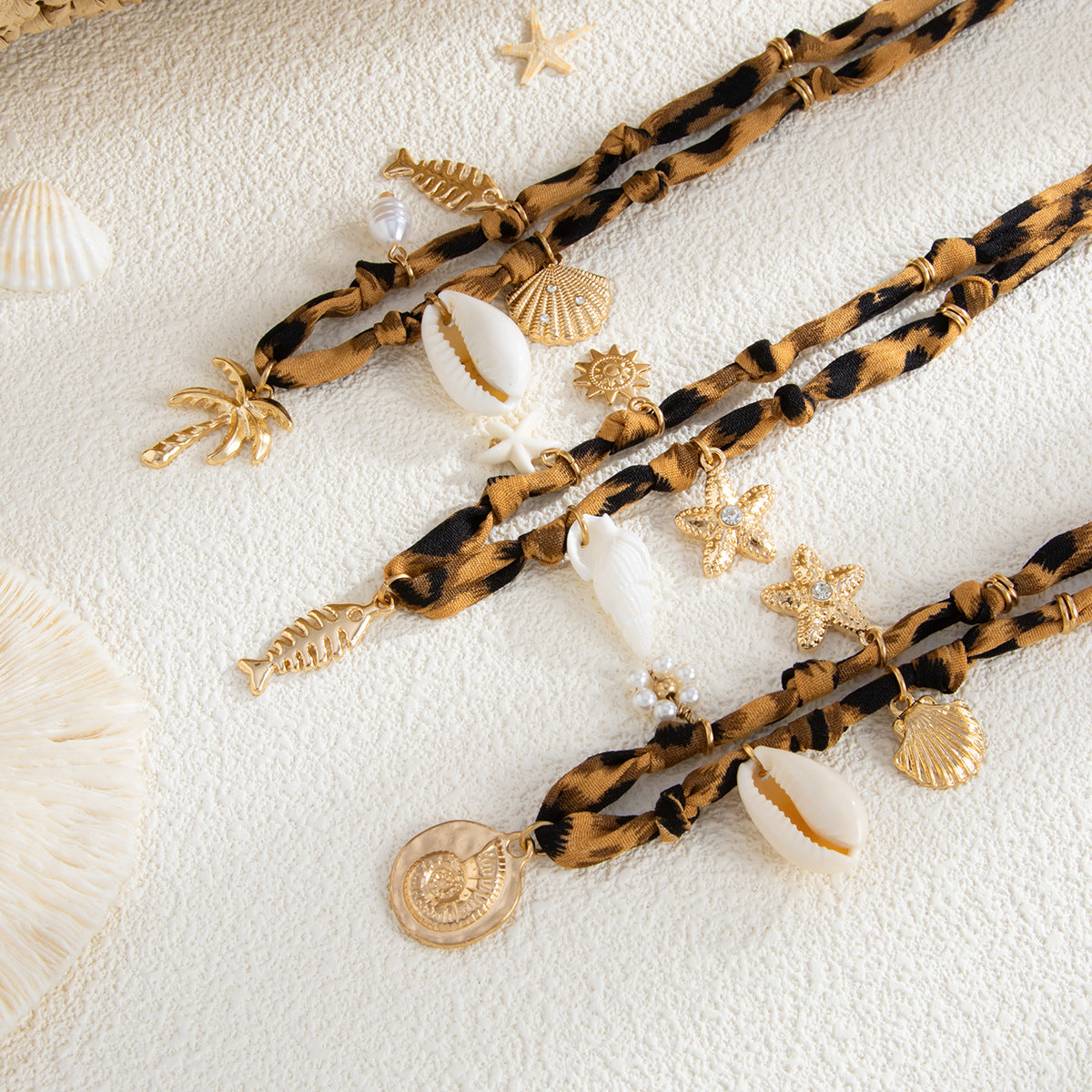 Knotted Fabric Shell & Star Necklace