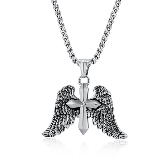 Cross-Border Vintage Archangel Double Wings Cross Necklace