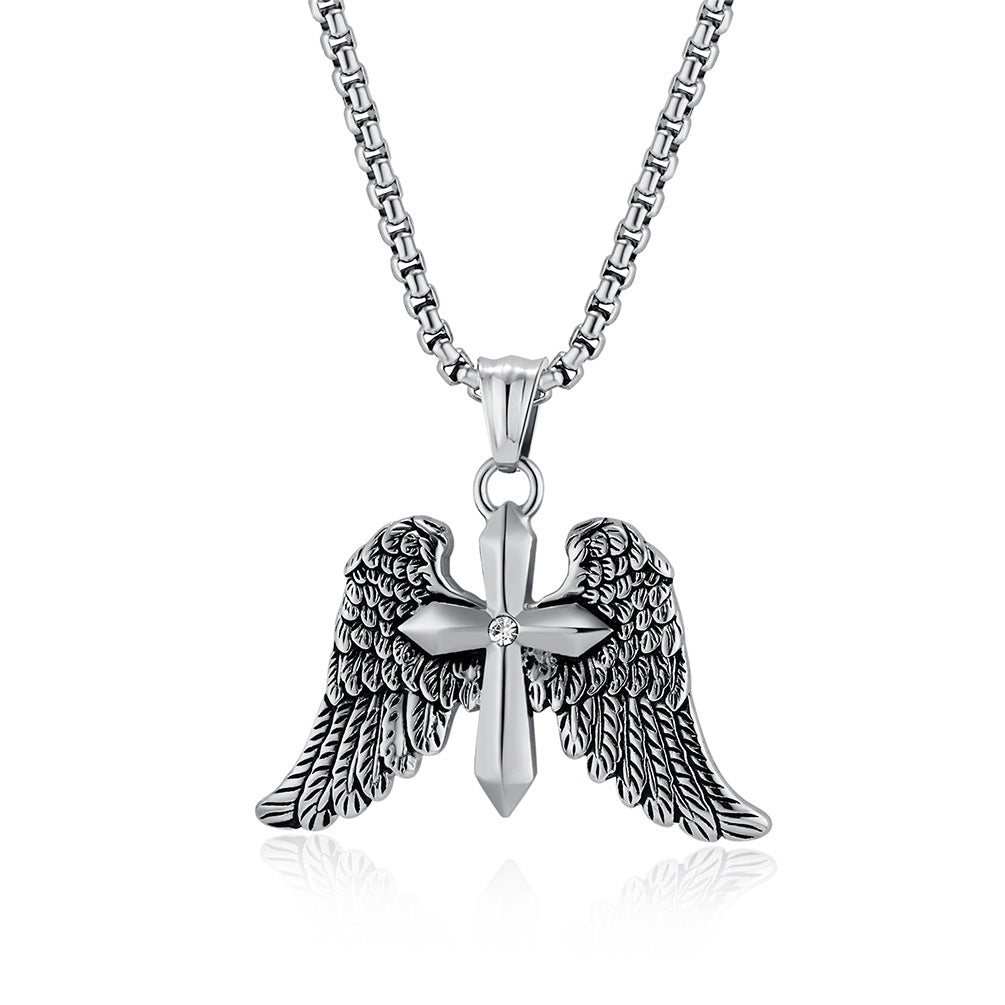 European And American Retro Archangel Wings Cross Necklace