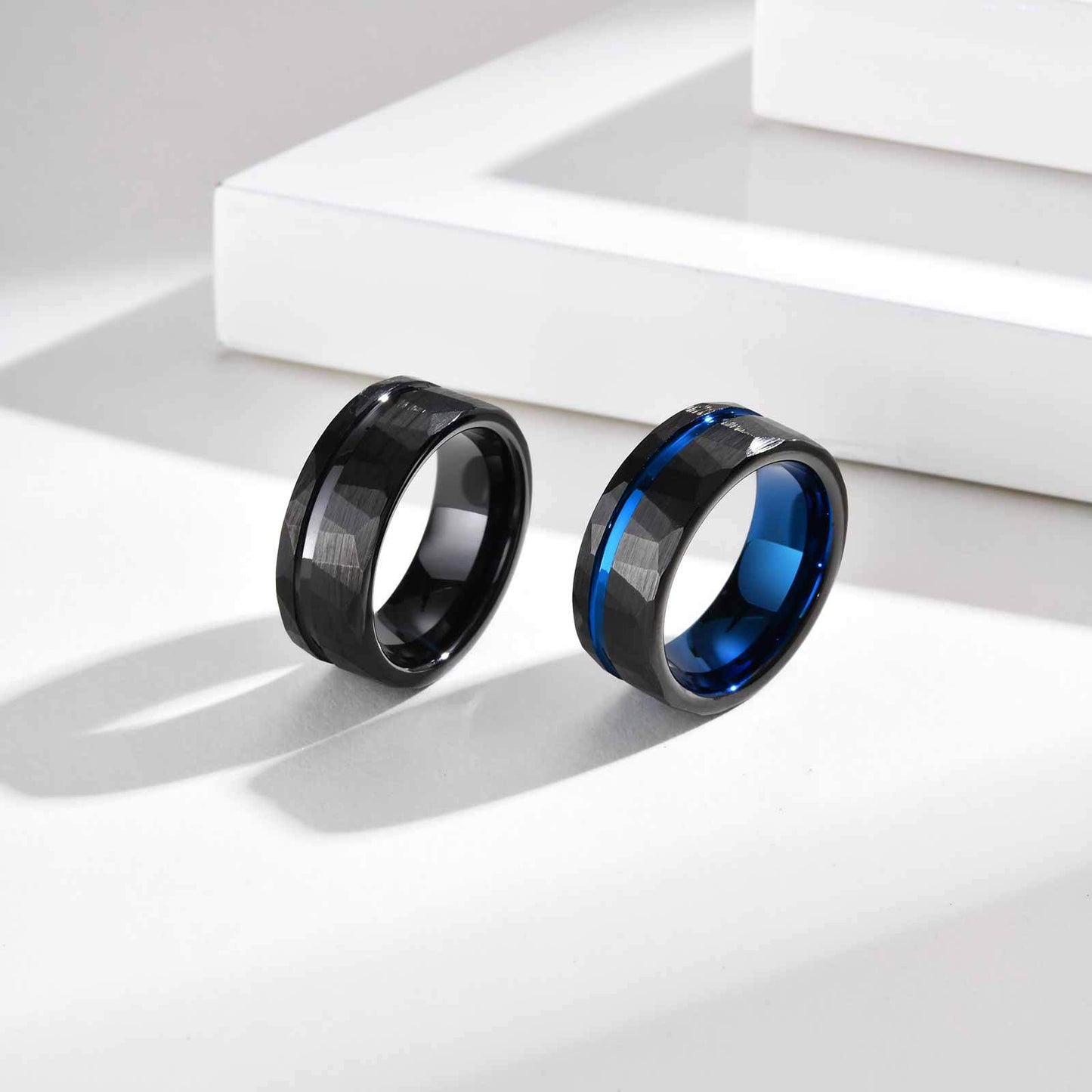 Black 8mm Tungsten Steel Ring Brushed Inner Hammer Texture