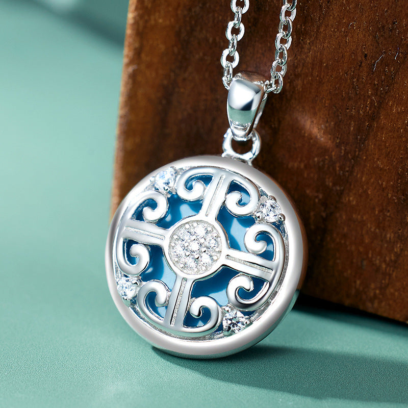 925 Sterling Silver Tile Pattern Turquoise Women's Necklace