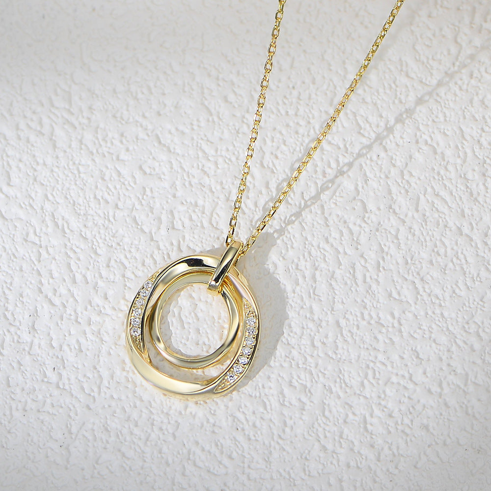 Planderful S925 Sterling Silver Zircon Necklace For Women Retro Light Luxury Double Ring Circle Collarbone Chain