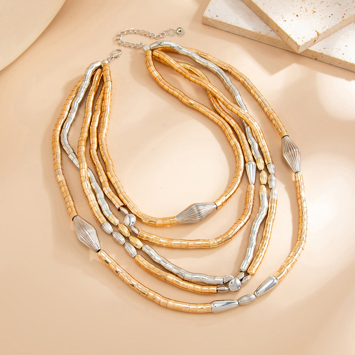 Multi-Layer Bamboo Joint Contrasting Color Splicing Necklace Spice Girl Style Collarbone Chain