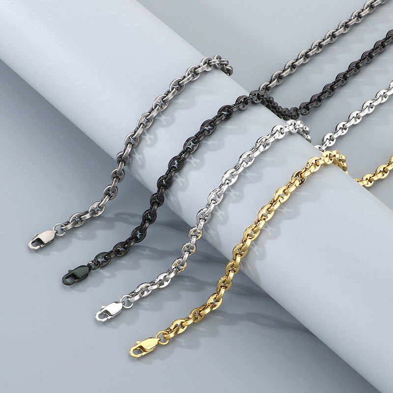 Mens 6mm Stainless Steel Bracelet And Necklace Set Buckle