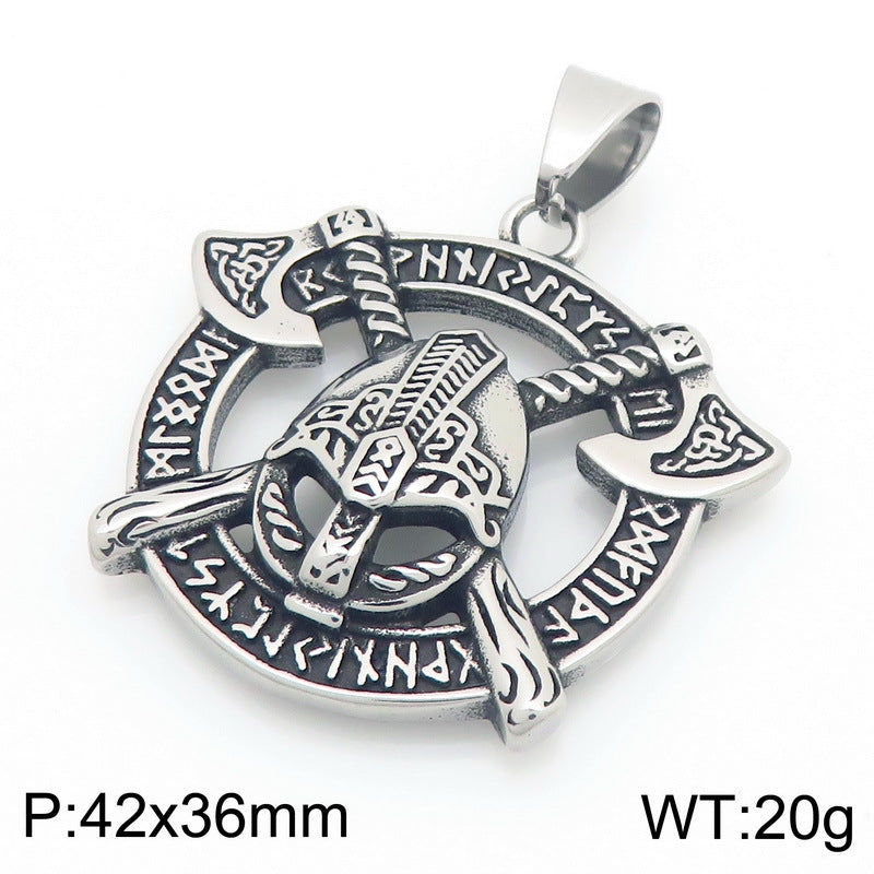 Templars Red Cross Jewelry, Viking Battleship Tomahawk Crow Odin Titanium Steel Men's Pendant Necklace