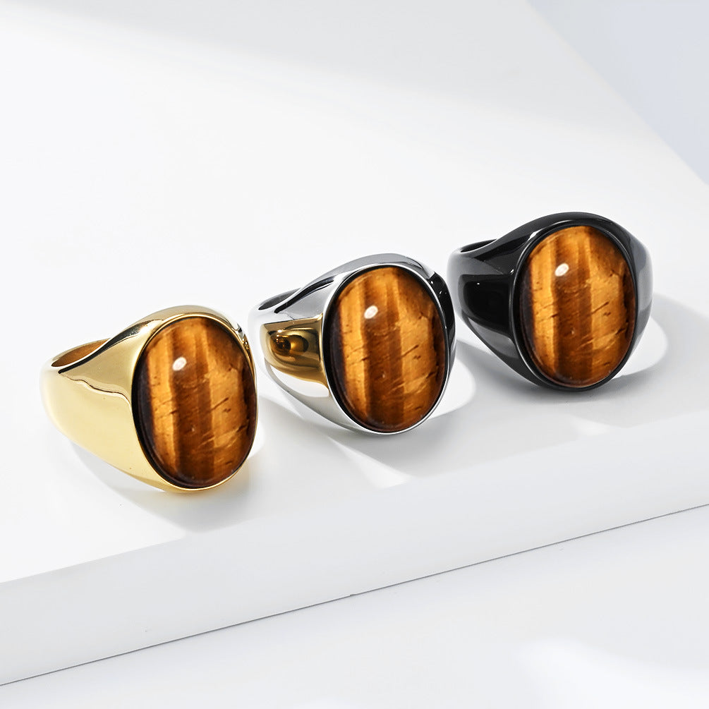 Tiger's Eye Ring Unisex Titanium Steel Jewelry By Planderful Everyday Genie Collection Elegant Protective Statement