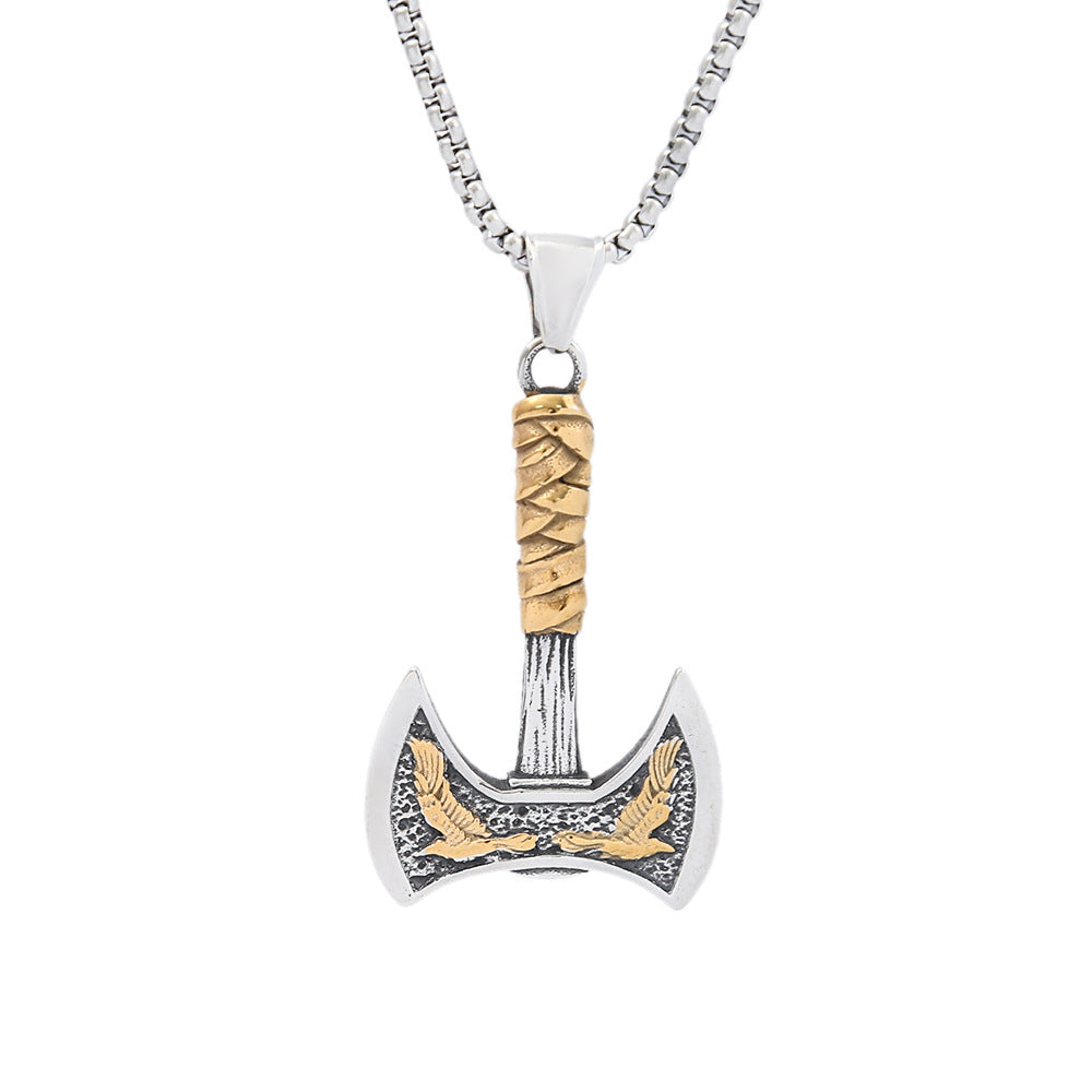 Nordic Viking Raven Axe Titanium Steel Pendant Necklace