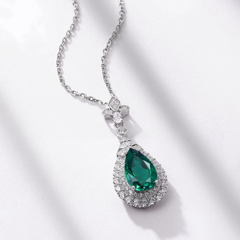 S925 Sterling Silver Lab-Grown Gemstone Teardrop Vintage-Inspired Necklace