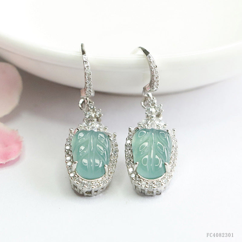 Icy Blue Jadeite Leaf Drop Earrings