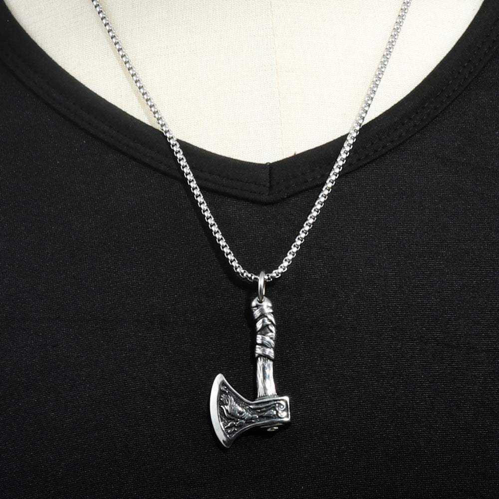 European And American Stainless Steel Axe Pendant Necklace