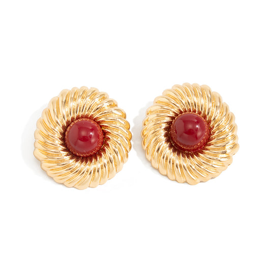 Planderful Vienna Verve Retro Exaggerated Round Gem Stud Earrings for Women Bold Geometric Jewelry