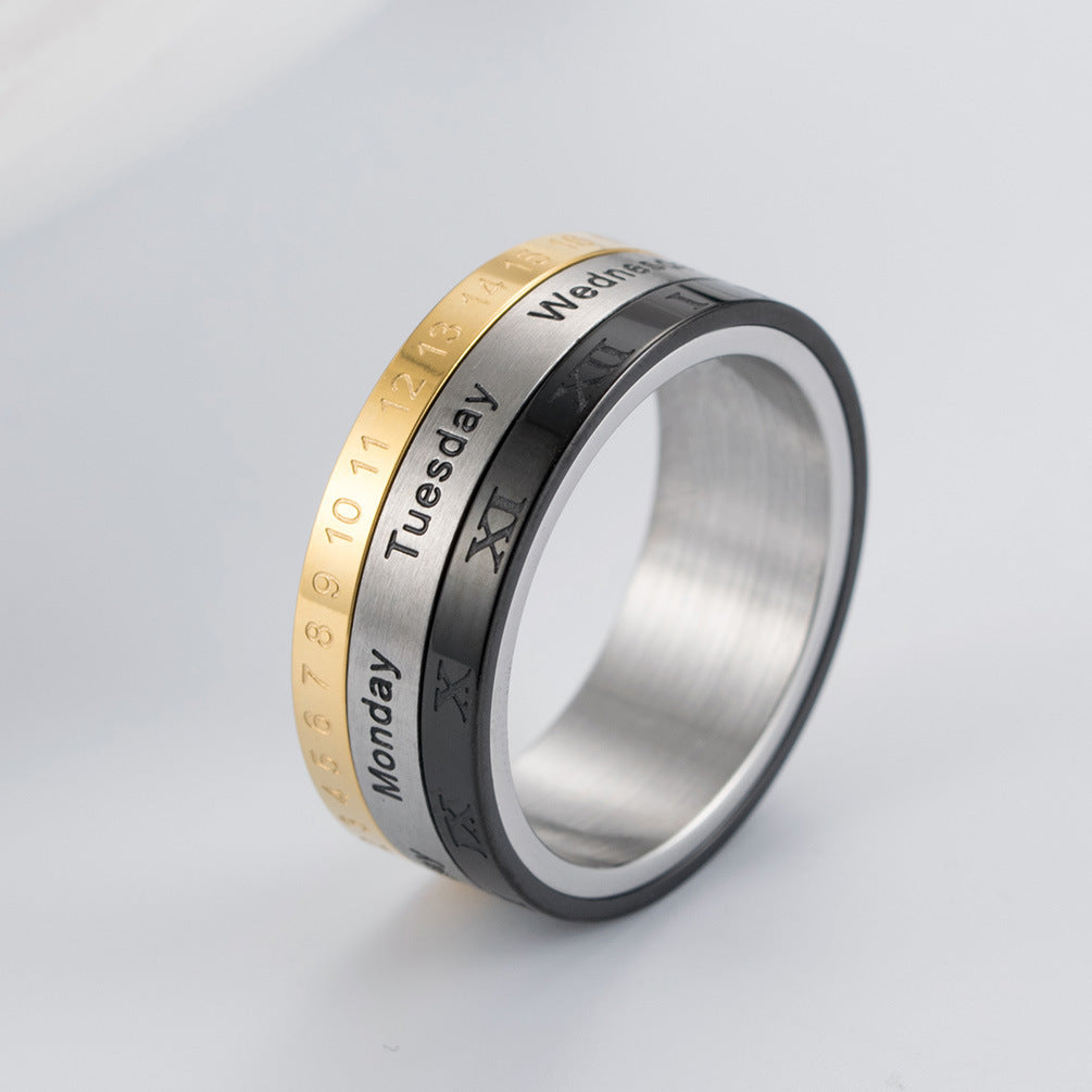 Planderful Roman Numeral Time Ring For Men Rotatable Index Finger Band Steel Jewelry Sizes 7 To 12